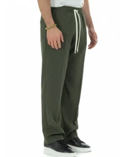 Pantaloni Uomo Pantalaccio Morbido Viscosa Baggy Fondo Largo Verde P6093A