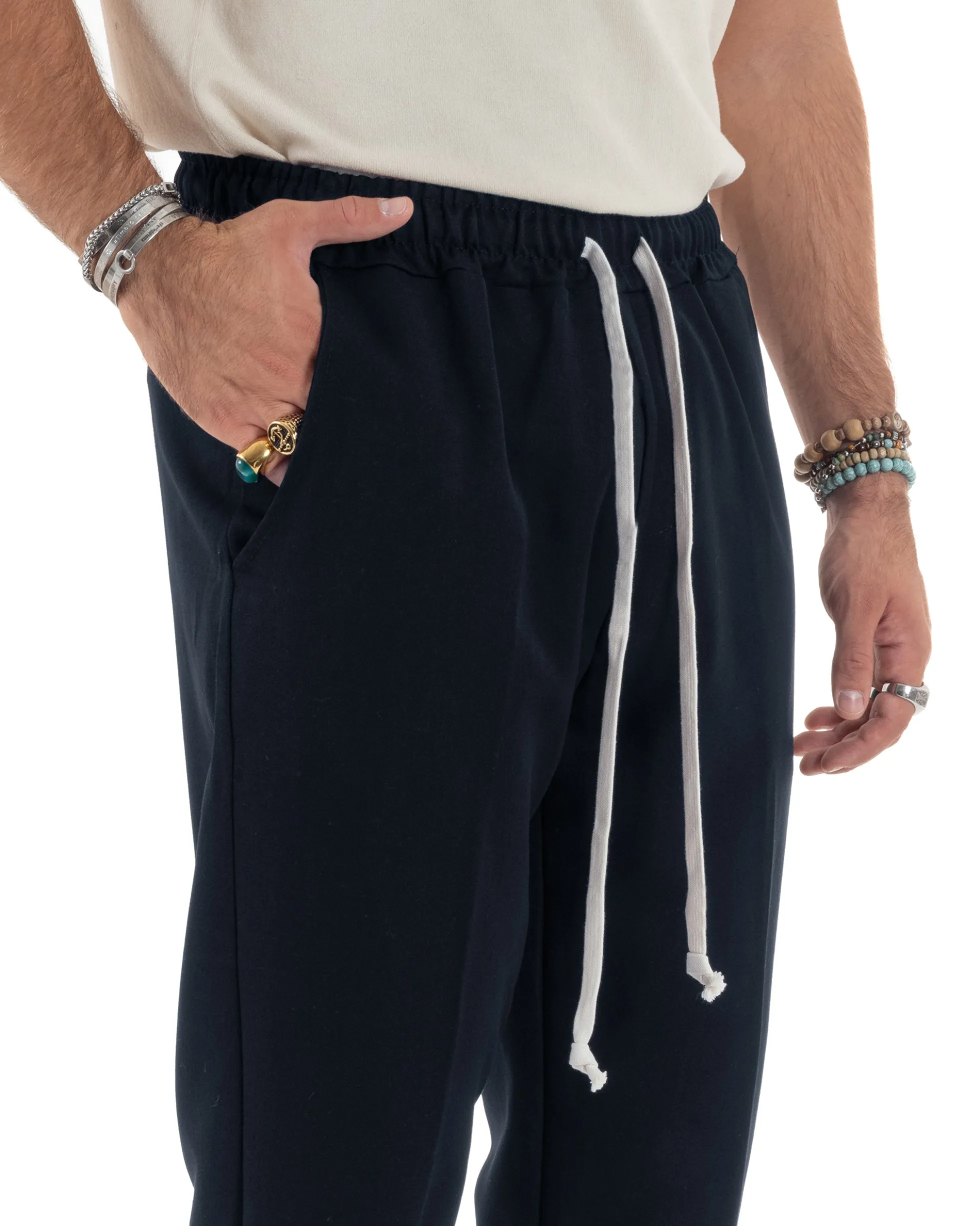 Pantaloni Uomo Pantalaccio Morbido Coulisse Viscosa Invernale Blu P6157A