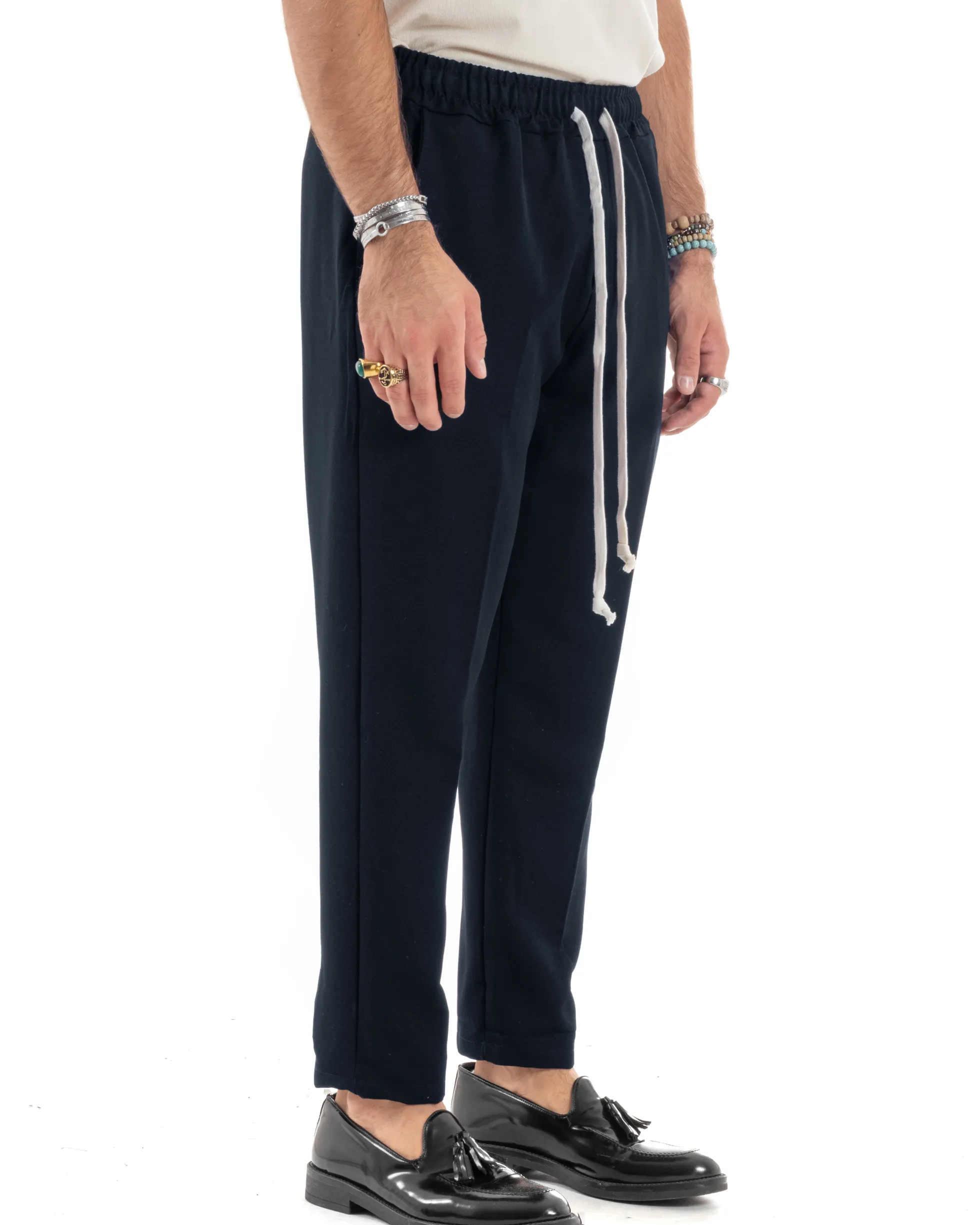 Pantaloni Uomo Pantalaccio Morbido Coulisse Viscosa Invernale Blu P6157A
