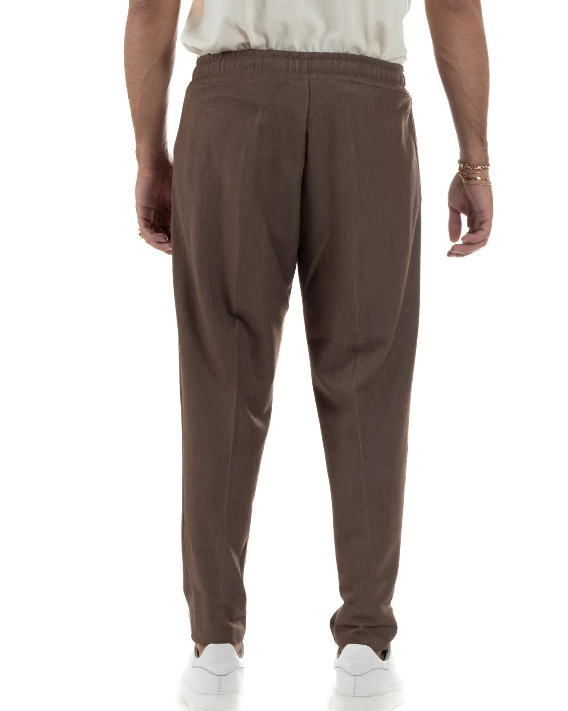 Pantaloni Uomo Pantalaccio Morbido Coulisse Viscosa Invernale Marrone P6341A