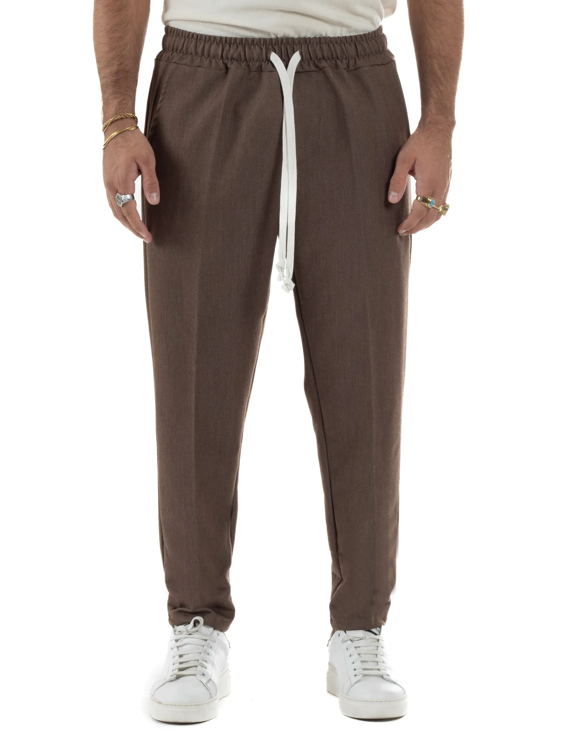 Pantaloni Uomo Pantalaccio Morbido Coulisse Viscosa Invernale Marrone P6341A