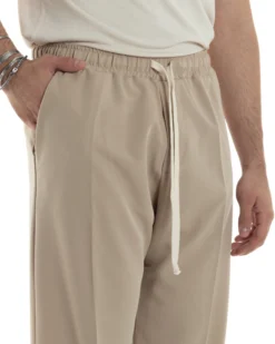 Pantaloni Uomo Pantalaccio Morbido Viscosa Baggy Fondo Largo Beige P6090A