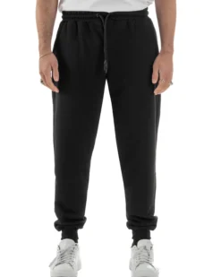 Pantaloni uomo pantalaccio tuta cotone logo basic nero ICON IUP003