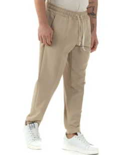Pantaloni Uomo Pantalaccio Viscosa Morbido Regular Fit Beige P6246A