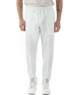 Pantaloni Uomo Pantalaccio Viscosa Morbido Regular Fit Bianco P6249A