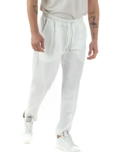 Pantaloni Uomo Pantalaccio Viscosa Morbido Regular Fit Bianco P6249A