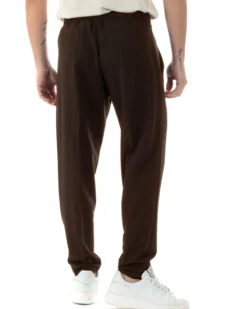 Pantaloni Uomo Pantalaccio Viscosa Morbido Regular Fit Coulisse Elastico Casual Tinta Unita Marrone GIOSAL-P6333A