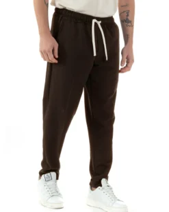 Pantaloni Uomo Pantalaccio Viscosa Morbido Regular Fit Coulisse Elastico Casual Tinta Unita Marrone GIOSAL-P6333A