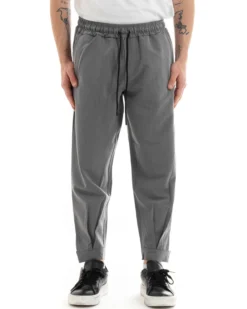 Pantaloni Uomo Pantalaccio Viscosa Jogger Con Tasche America Con Elastico Casual Tinta Unita Grigio GIOSAL-P5644A
