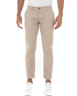 Pantaloni Uomo Slim Cotone Elastico Classico Tasche America Basic Beige GIOSAL-P5003A