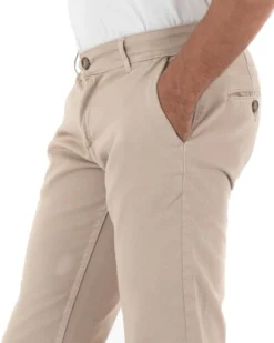 Pantaloni Uomo Slim Cotone Elastico Classico Tasche America Basic Beige GIOSAL-P5003A
