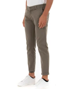Pantaloni Uomo Slim Cotone Elastico Classico Tasche America Basic Fango GIOSAL-P5588A