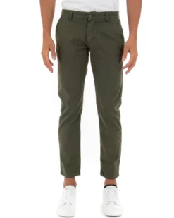 Pantaloni Uomo Slim Cotone Elastico Classico Tasche America Basic Verde GIOSAL-P5005A