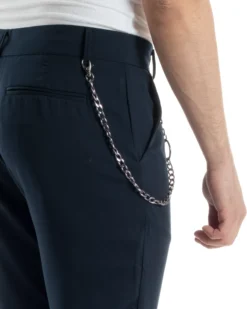 Pantaloni Uomo Tasca America Viscosa Abbottonatura Allungata Capri Casual Blu GIOSAL-P6059A