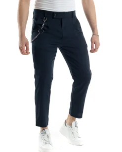 Pantaloni Uomo Tasca America Viscosa Abbottonatura Allungata Capri Casual Blu GIOSAL-P6059A