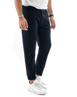 Pantaloni Uomo Tasca America Chinos Lungo Classico Slim Casual Tinta Unita Blu GIOSAL-P6164A