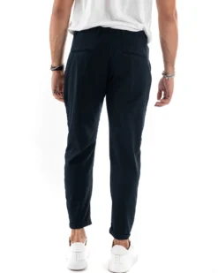Pantaloni Uomo Tasca America Chinos Lungo Classico Slim Casual Tinta Unita Blu GIOSAL-P6164A