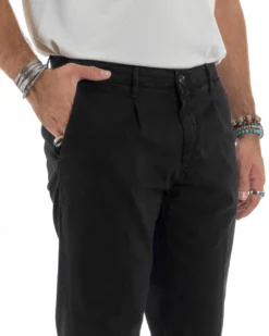 Pantaloni Uomo Tasca America Chinos Cotone Invernale Capri Basic Sartoriale Slim Fit Casual Nero GIOSAL-P6180A