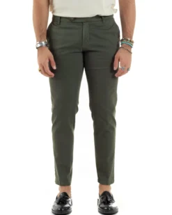 Pantaloni Uomo Tasche America Abbottonatura Allungata Cotone Invernale Capri Slim Verde P6177A