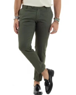 Pantaloni Uomo Tasche America Abbottonatura Allungata Cotone Invernale Capri Slim Verde P6177A