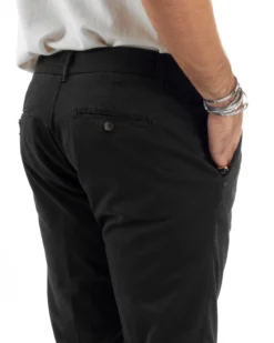 Pantaloni Uomo Tasche America Abbottonatura Allungata Cotone Invernale Capri Slim Nero P6172A
