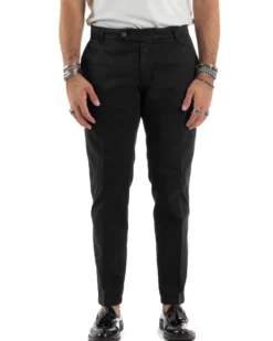 Pantaloni Uomo Tasche America Abbottonatura Allungata Cotone Invernale Capri Slim Nero P6172A