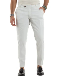 Pantaloni Uomo Tasche America Abbottonatura Allungata Cotone Invernale Capri Slim Bianco P6173A