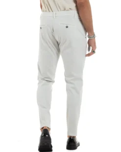 Pantaloni Uomo Tasche America Abbottonatura Allungata Cotone Invernale Capri Slim Bianco P6173A