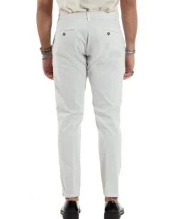 Pantaloni Uomo Tasche America Abbottonatura Allungata Cotone Invernale Capri Slim Bianco P6173A