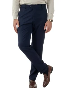 Pantaloni Uomo Viscosa Abbottonatura Allungata Elegante Classico Blu P6430A