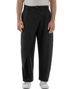 Pantaloni uomo viscosa baggy abbottonatura asimmetrica nero GIOSAL-P6465A