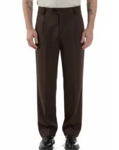 Pantaloni uomo viscosa baggy fondo ampio elastico sul retro abbottonatura allungata marrone GIOSAL-P6445A