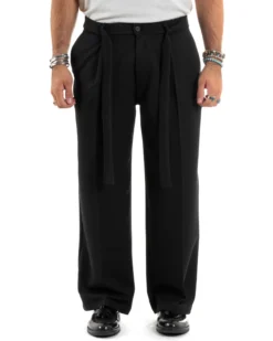 Pantaloni Uomo Viscosa Baggy Fondo Ampio Fusciacca Nero GIOSAL-P6189A