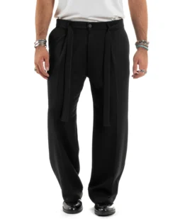 Pantaloni Uomo Viscosa Baggy Fondo Ampio Fusciacca Nero GIOSAL-P6189A