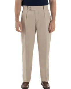 Pantaloni uomo viscosa baggy fondo ampio vita alta pinces beige GIOSAL-P6483A