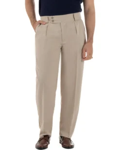 Pantaloni uomo viscosa baggy fondo ampio vita alta pinces beige GIOSAL-P6483A
