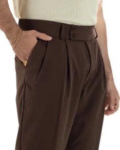 Pantaloni uomo viscosa baggy fondo ampio vita alta pinces marrone GIOSAL-P6481A