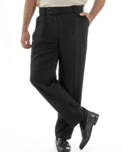 Pantaloni uomo viscosa baggy fondo ampio vita alta pinces nero GIOSAL-P6480A