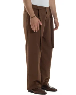 Pantaloni Uomo Viscosa Baggy Fondo Ampio Fusciacca Marrone GIOSAL-P6288A