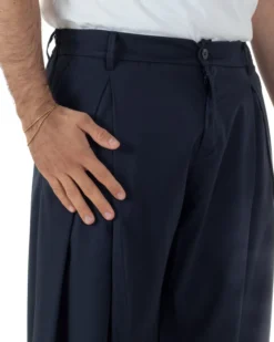 Pantaloni uomo viscosa baggy wide fit pinces estivo blu GIOSAL-P6458A