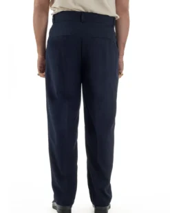 Pantaloni uomo viscosa baggy fondo ampio vita alta pinces blu GIOSAL-P6479A
