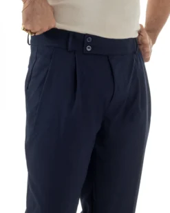 Pantaloni uomo viscosa baggy fondo ampio vita alta pinces blu GIOSAL-P6479A