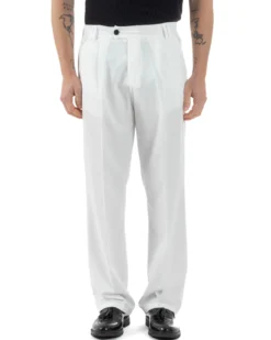 Pantaloni uomo viscosa baggy fondo ampio elastico sul retro abbottonatura allungata bianco GIOSAL-P6259A