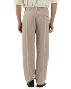 Pantaloni uomo viscosa baggy fondo ampio elastico sul retro abbottonatura allungata beige GIOSAL-P6258A