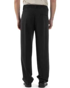 Pantaloni uomo viscosa baggy fondo ampio elastico sul retro abbottonatura allungata nero GIOSAL-P6257A