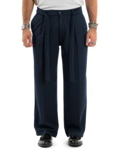 Pantaloni uomo viscosa baggy fondo ampio fusciacca blu GIOSAL-P6487A
