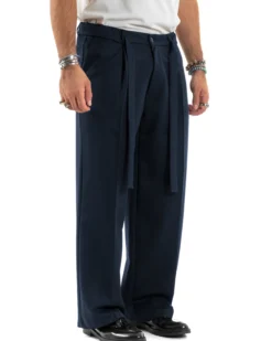 Pantaloni uomo viscosa baggy fondo ampio fusciacca blu GIOSAL-P6487A