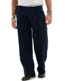 Pantaloni uomo viscosa baggy fondo ampio fusciacca blu GIOSAL-P6487A
