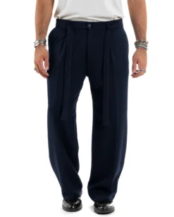Pantaloni uomo viscosa baggy fondo ampio fusciacca blu GIOSAL-P6487A