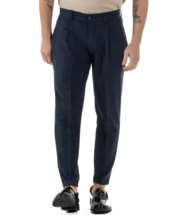 Pantaloni Uomo Viscosa Capri Classico Tasche America Pinces Blu P6225A